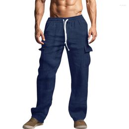 Men's Pants Muscle Man Mid Waist Drawstring Trousers Vintage Corduroy Solid Cargo Sports Casual Pockets Baggy Pant Sweatpants 2023