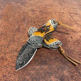 Promotion S7211 Damascus Pocket Folding Knife Bone Handle Outdoor Camping Hiking Fishing Small EDC Pocket Gift Knives