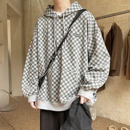 Men's Hoodies Checkerboard Lattice Vintage Retro Hooded Sweater Autumn Loose Couple Long Sleeves Coat Tops Casual Sweatshirts