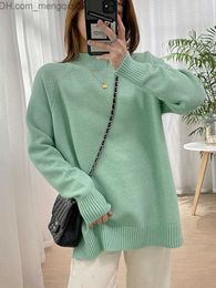 Women's Sweaters Women's plain neck patterned sweater with high-quality oversized crossover split style autumn and winter clothing beige purple 8 color C-114 Z230814