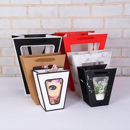 Gift Wrap 50pcs/lot 3 Size Colourful Trapezoidal Flower Bag Plant Potted Packaging Transparent Window Handbag Factory Wholesale