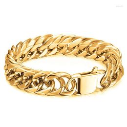 Link Bracelets Classic Mens 16mm 21.5cm Stainless Steel Gold Plated Miami Cuban Bracelet Chain Accessories Jewellery Items
