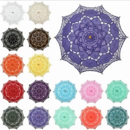 Colourful Cotton Bridal Parasol Handmade Battenburg Lace Embroidery Sun Umbrella Elegant Wedding Party Decoration Umbrella 0811