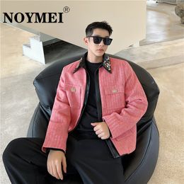 Men's Jackets NOYMEI Short Jacket Pockets Men Lapel Patchwork Contrast Colour Pink Korean Style Fashionable Personalised Loose Male Coat WA1404 230810