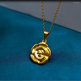 Pendant Necklaces Boho Rose Flower Necklace Wedding Jewelry Memorial Gift Stainless Steel Gold Plated Collares Para Mujer