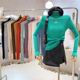 Women's Sweaters 2023 Autumn Design Turtleneck Long Sleeve Candy Color Thin Knitted Slim Waist Tunic Sweater Tops Jumper