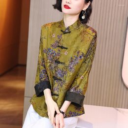 Ethnic Clothing 2023 Chinese Style Cheongsam Blouse Women's Spring And Autumn Tang Suit Retro Stand Collar Printed Top S121