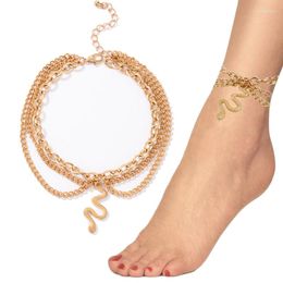 Anklets Tassel Snake Shaped Pendant Anklet Golden Multilayer Fashionable Chain Summer Beach Link Ankle Foot Jewelry Women