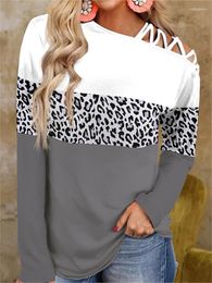 Women's T Shirts One Sided Cold Shoulder T-shirts Women Leopard Criss-Cross Fashion Woman BLouses 2023 Y2k Tops Casual Shirt Long Sleeve Top