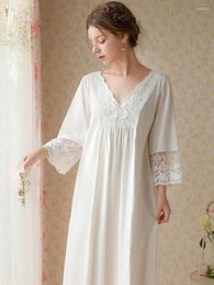 Women's Sleepwear Women 2023 French Pyjamas Lace V-neck Fairy Princess Night Dress Spring Autumn Cotton Sexy Sweet Vintage Pyjama Dresses