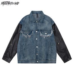 Mens Jackets Vintage Patchwork Jacket Couple Long Sleeve Denim Casual Loose Oversized Jeans Streetwear Single Breasted Harajuku Coats 230810