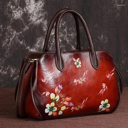 Evening Bags Genuine Leather Cross Body Women Tote Handbag High Quality Embossed Floral Bag Leisure Female Hobo Shoulder Messenger