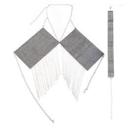 Women's Tanks Boho Glitter For Rhinestone Tassel Halter Choker Bikini Bra Body Chain Sexy Backless Jewellery Crystals Camis Crop Top