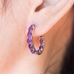 Hoop Earrings Natural Africa Amethyst Clip Pure 925 Sterling Silver Gemstone Jewelry For Women Wife Anniversary Gift Earring