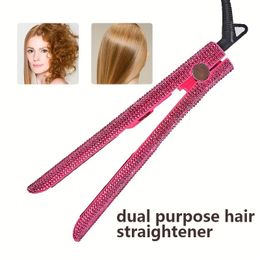 Dual-Purpose Ceramic Hair Straightener with Artificial Diamonds - No Damage Curling & Straightening for Salon-Quality Styles!