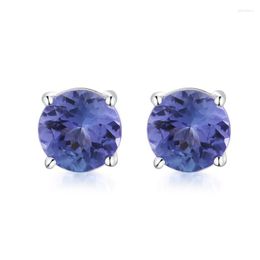 Stud Earrings 0.71CT Round Cut 4.5mm Natural Tanzanite 18K White Gold For Women Wedding Birthday Party