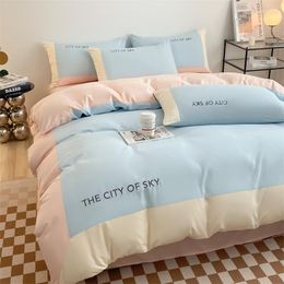 Bedding Sets S Pure Cotton Splicing Process Three Piece Set Four Duvet Cover With Bed Sheet Pillow Sky Blue