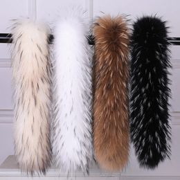 Scarves Real Raccoon Fur Collar Luxury Warm Natural Raccoon Fur Scarf Winter Coat Hood Decor Genuine Fur Scarf Shawls Black Fur Scarf 230811