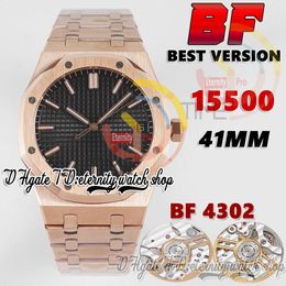 BFF bf15500 Mens Watch CAL.4302 A4302 Automatic 41mm Rose Gold Case Black Textured Dial White Stick Markers Stainless Steel Bracelet Super Edition eternity Watches