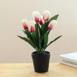 Decorative Flowers Artificial Tulips Bonsai No Need To Water Fine Workmanship Decorate Potted Tulip