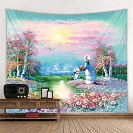 Tapestries Landscape Oil Painting Printing Tapestry Living Room Background Hanging Cloth Room Wall Art Tapestry Can Be Customised