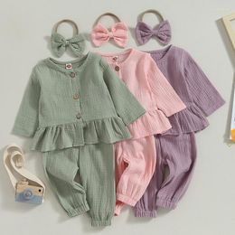 Clothing Sets Baby Girls Fall Outfits Long Sleeve Button Down Tops Pants Headband Set Toddler Girl Cotton Clothes