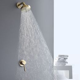 Brushed Gold Bathroom Fixture Waterfall Restroom Bath Shower Faucets Set Wall Mounted Brass Rain Shower Faucet Mixer Set