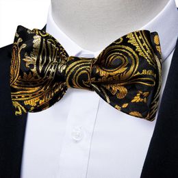 Bow Ties Retro Men's Bowties Black Sliver Gold Floral Self-tie Bowtie For Man Luxury Wedding Party Formal Butterflynot Hanky Cufflink Set