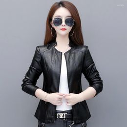 Women's Leather Black Jacket Women 2023 Spring Autumn Casual Slim Jackets For Short Elegant Coats Veste En Cuir Femme