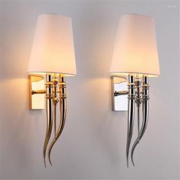 Wall Lamp E14 Nordic Horn LED Personality Bedroom Bedside Cloth Light Aisle El Restuarant Double Head Sconce