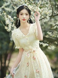 Work Dresses French Romantic Retro Women Outfits Court Style Flowers Cute Skirt Lace Lapel Puff Sleeve Shirt Female Sweet Elegant Fairy Set