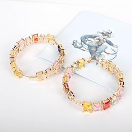 Hoop Earrings Bling-201 Fashion Round Circle Colorful Zircon Shiny For Women 925 Boho Style