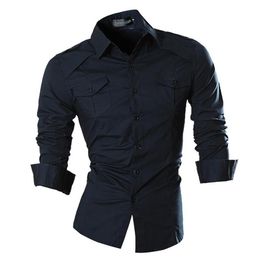 mens shirts Jeansian Men's Fashion Casual Shirt Button Down Long Sleeve Slim Fit Designer 8001 Navy254R