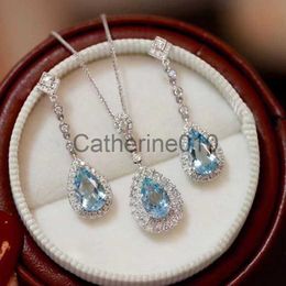 Pendant Necklaces Shallow Sea Blue Colorful Treasure Set Ear Studs Necklace Women's Inns Light Luxury Advanced Simple Elegant Small Design Jewelry J230811