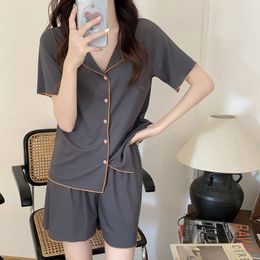 Women's Tracksuits Amolapha Summer Ice Silk Thin Short Sleeve Set Modal Cotton Home Wear Clothing Suits