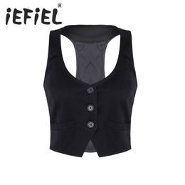 Women's Vests Arrival Women Fashion V-Neck Sleeveless Button Down Fitted Racer Back Classic Vest Shirts Separate Waistcoat for Formal Wear 230811