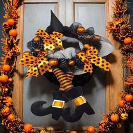 Decorative Flowers Happy Halloween Wreath With Ribbon Ornaments For Front Door Witch Outdoor Holiday Mantle Decor