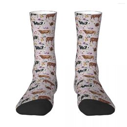 Men's Socks Cows And Flowers Lavender Watercolor Floral Western Sweat Absorbing Stockings All Season For Man's Woman's Gifts