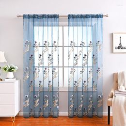 Curtain 1PC Curtains For Living Room Bedroom High-end European Style Gauze Embroidered Transparent Valance Window Blue Tulle Accessories
