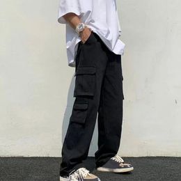 Men's Pants Stylish Baggy Elastic Waistband Workwear Quick Drying Male Straight Wide Leg Casual Long Trousers