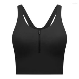 Yoga Outfit Top Women's Fitness Bra Gym Sports Front Zipper Vest Lingerie Casual With Chest Pad Relief Compression I-Back