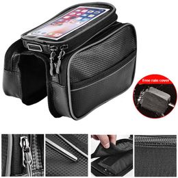 Panniers Bags Bicycle Bag Waterproof Sensitive Touch Screen Cycling Front Tube Frame MTB Road Bike 62 Inch Phone Case Accessory for 230811