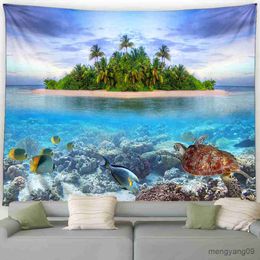 Tapestries Customizable Island Landscape Tapestry Beach Palm Trees Dusk Waves Hawaii Ocean Landscape Home Living Room Dormitory R230811