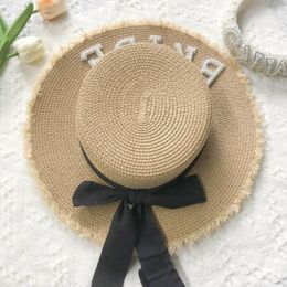 Wide Brim Hats Handmade Wedding Party Bride Hat With Pearl BRIDE/MRS Letter Decors Elegant Bridal Straw Weaving Rough Selvedge Drop