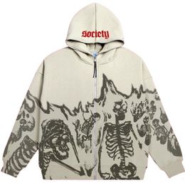 Womens Hoodies Sweatshirts Men Anime Skull Women Vintage Gothic Zip Up Long Sleeve Streetwear Loose Coats Harajuku Letter Print Hooded 230810