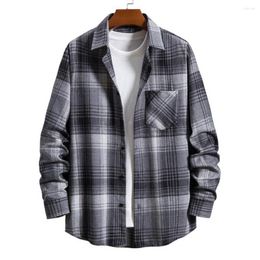 Men's Jackets Men Shirts Coat Plaid Print Turn-down Collar Long Sleeve Single-breasted Pocket Loose For Chaquetas Hombre