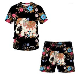 Men's Tracksuits Cartoon Elephant Fashion Summer Short Sleeve And Shorts Casual Set Men 3D Printed T-shirt Sport Suit Outdoor Clothes