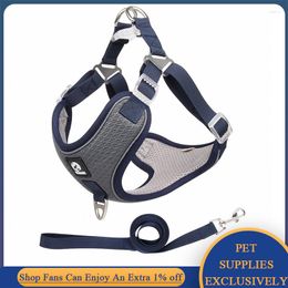 Dog Collars Harness And Leash Set For Puppy Medium Large Dogs Training Mesh Chest Strap Reflective Vest Walking Running Lead Tow Rope