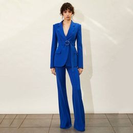 Blue 2 Pieces Mother of the Bride Suits With Belt One Button Slim Fit Womens Formal Outfit Custom Made Females Tuxedos