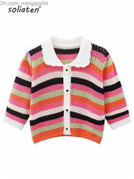 Women's Sweaters 2023 S/S Fashion Ethnic Style Handmade Sweater Women's Cardigan Sweater High Quality Jacquard Designer V-neck Short Sleeve Coat B-045 Z230811